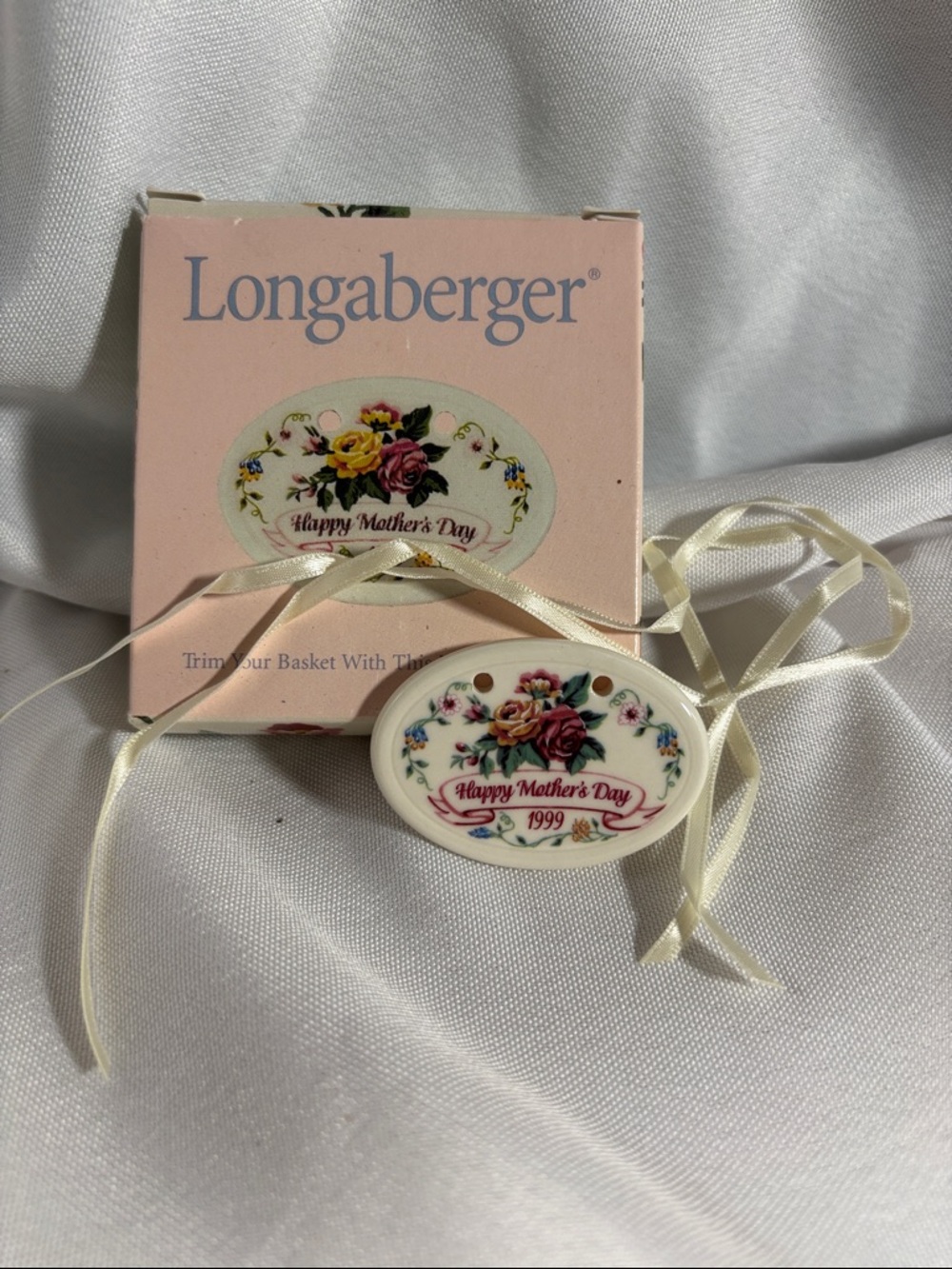 Longaberger Porcelain Mother's Day Basket Trim - Cream, Pink, Yellow Floral